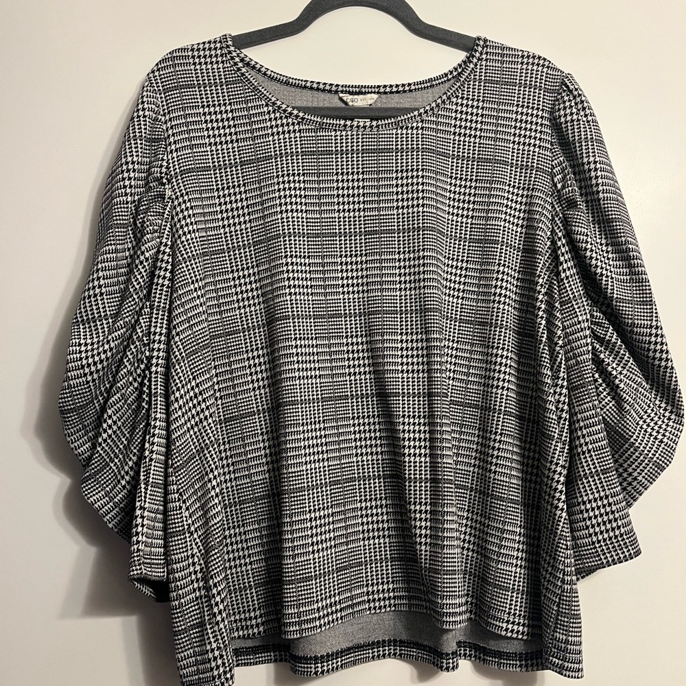 Cato Black and White plaid Blouse with puff sleeves